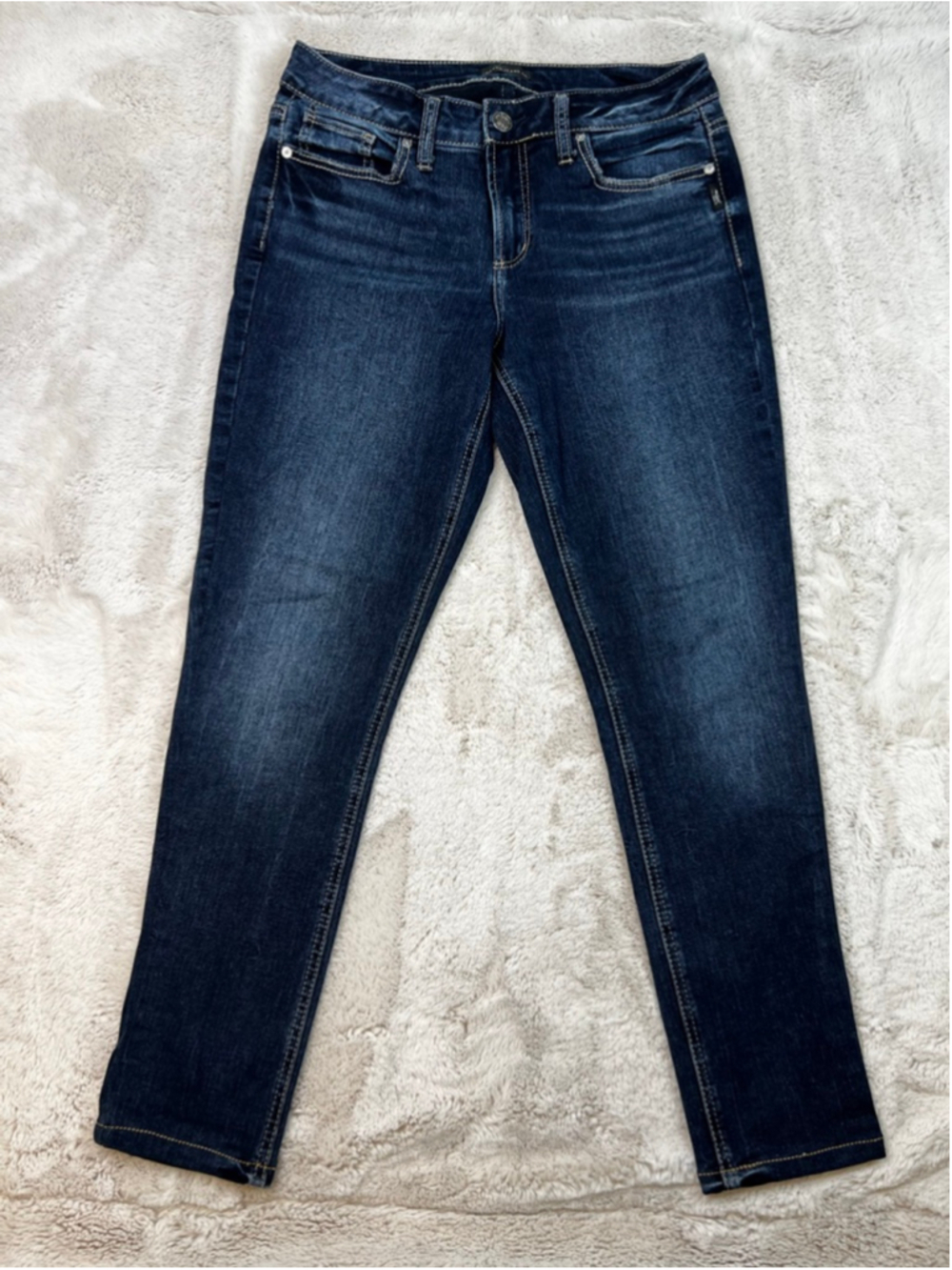 Silver Jeans Suki Straight Leg Jeans Size 30x31 Womens Blue Dark Wash Denim
